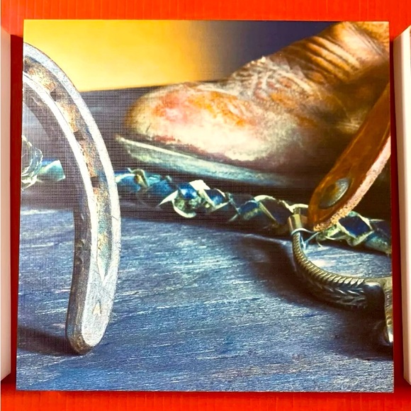 Triptych (3) Piece Canvas Art Mac & Jac  Gift of Art Cowboy Horseshoes Pre-Owned - Picture 6 of 10